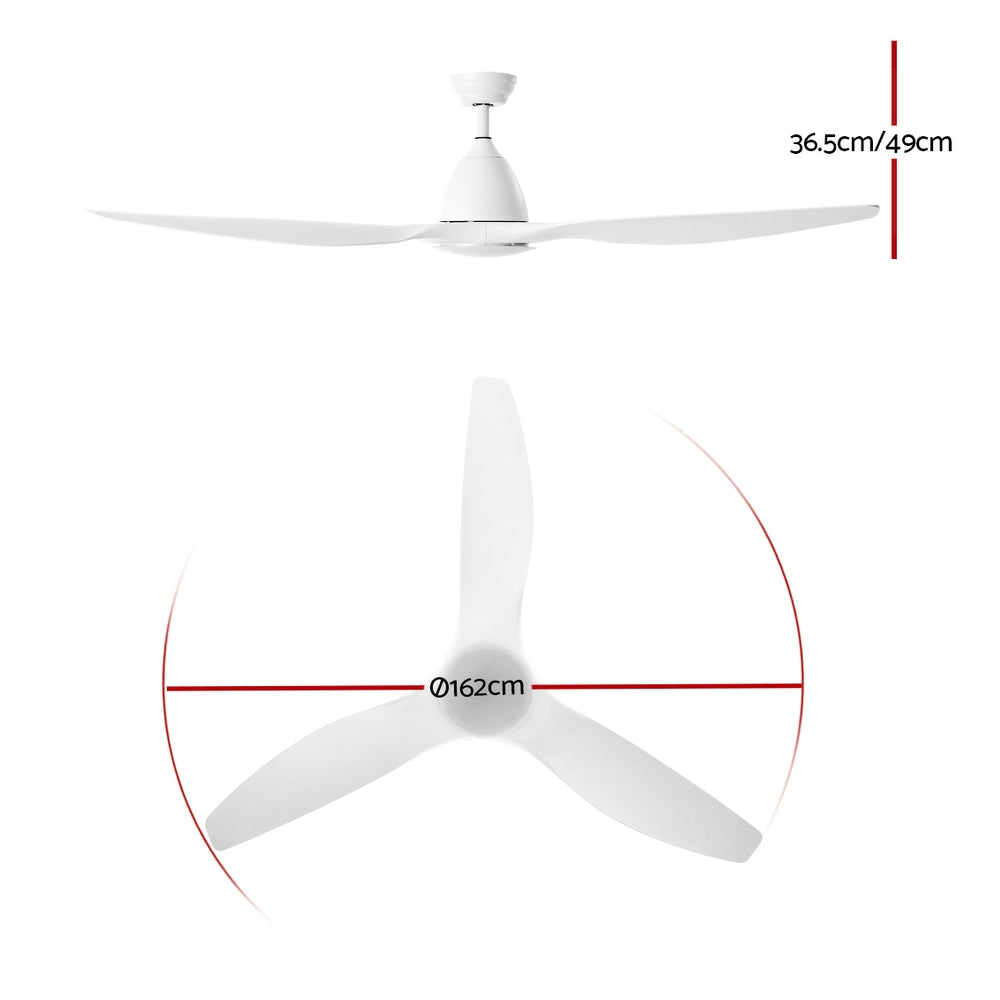 DS NA 64'' DC Motor Ceiling Fan With Light LED Remote Control Fans 3 Blades
