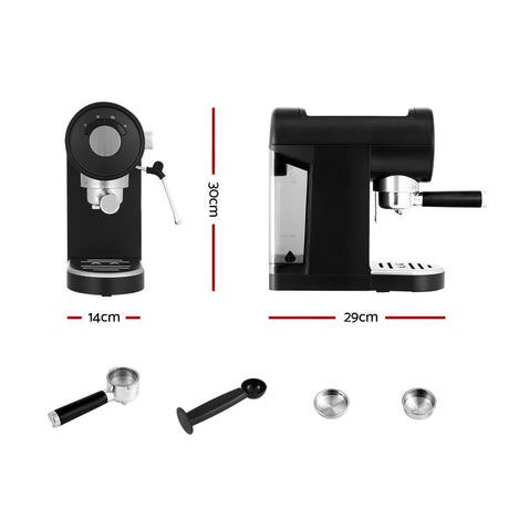 DS NA Devanti 20 Bar Coffee Machine Espresso Cafe Maker Black