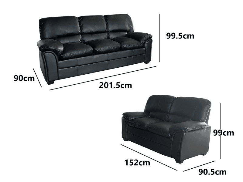 Braura PU Leather Sofa Set - Black