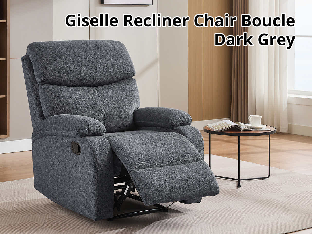 DS Giselle Boucle Recliner Chair - Dark Grey