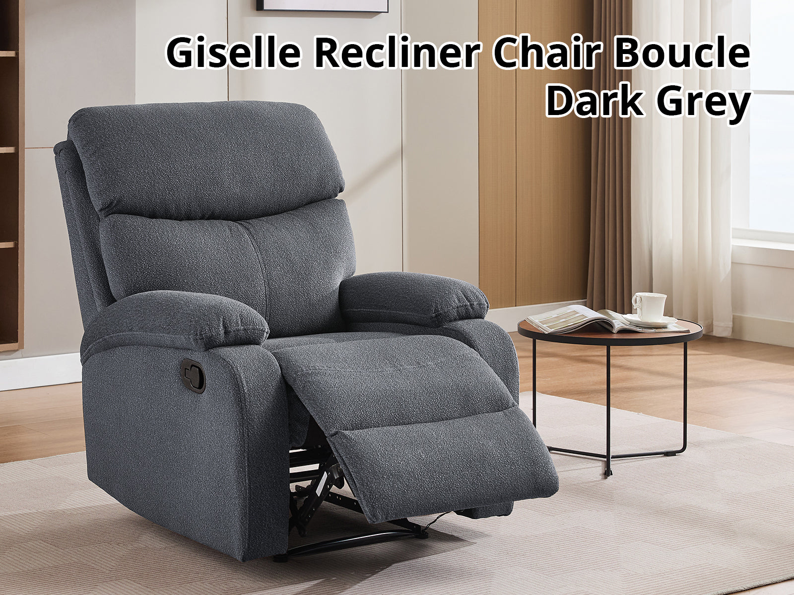 Giselle Recliner Chair Boucle Dark Grey