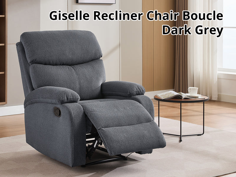 Giselle Boucle Recliner Chair - Dark Grey