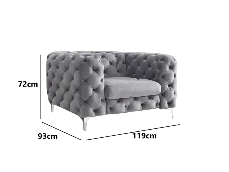 Adam Velvet Armchair - Grey
