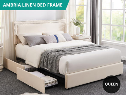 DS Ambria Linen Bed Frame Queen Beige