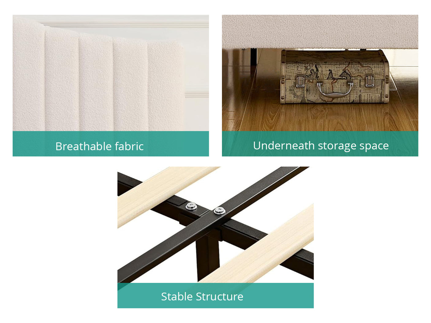 Abrea Double Bed Frame - Beige
