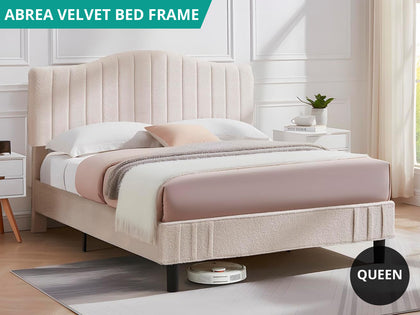 DS Abrea Velvet Bed Frame Queen Beige