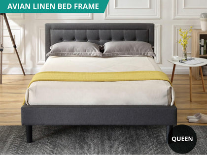 DS Avian Linen Bed Frame Queen Grey