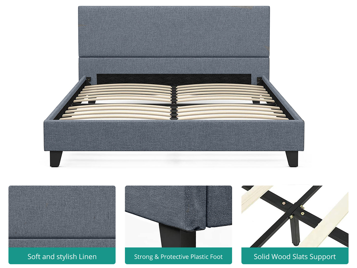 Banff Linen Queen Bed Frame - Dark Grey