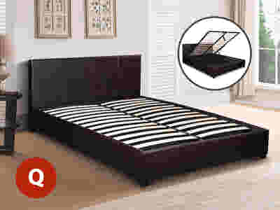 Bass Storage Bed Frame PU Dark Brown - Queen
