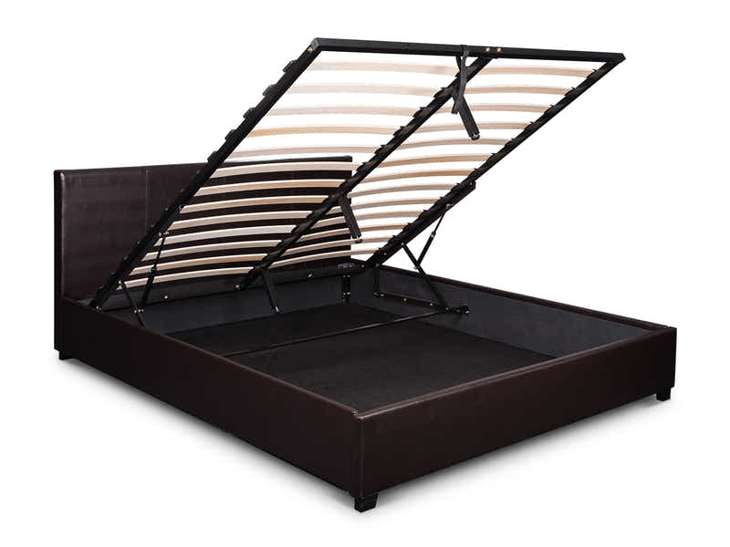 Bass Storage Bed Frame PU Dark Brown - Queen