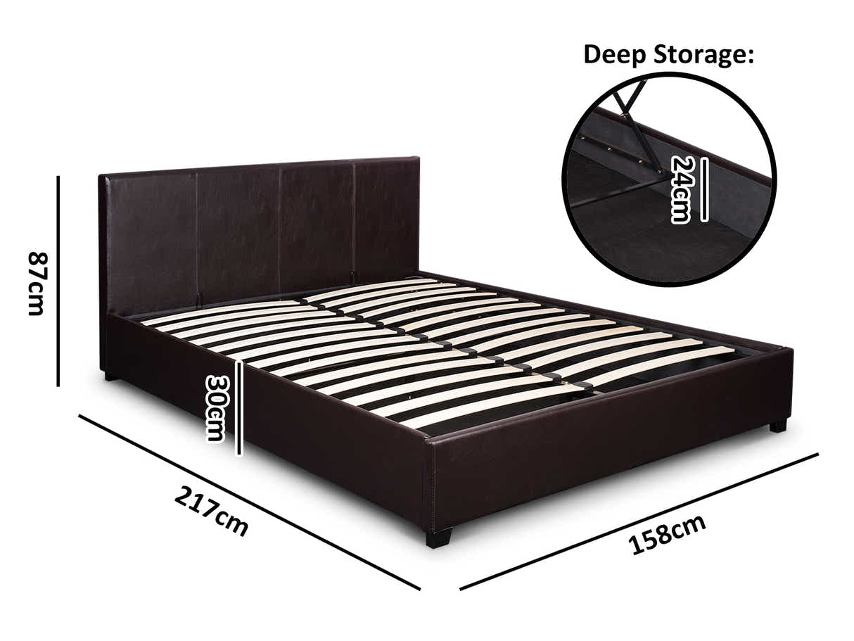 Bass Storage Bed Frame PU Dark Brown - Queen
