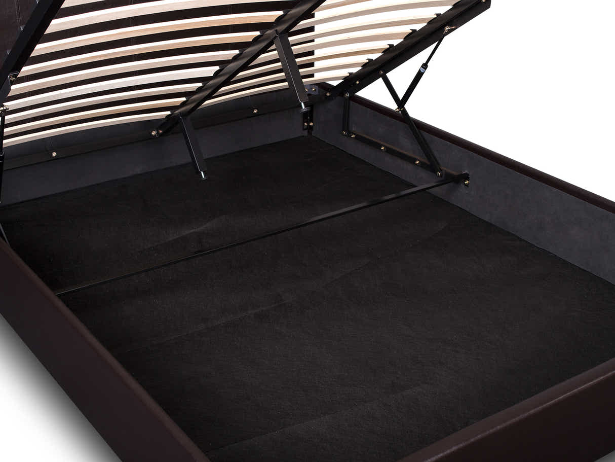 Bass Storage Bed Frame PU Dark Brown - Queen