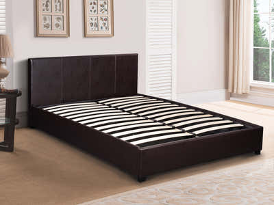 Bass Storage Bed Frame PU Dark Brown - Double