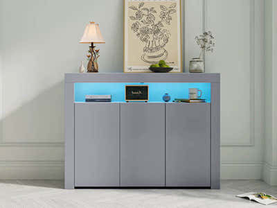 Anshos Grey 3-Door Buffet with LED Light - 130 cm