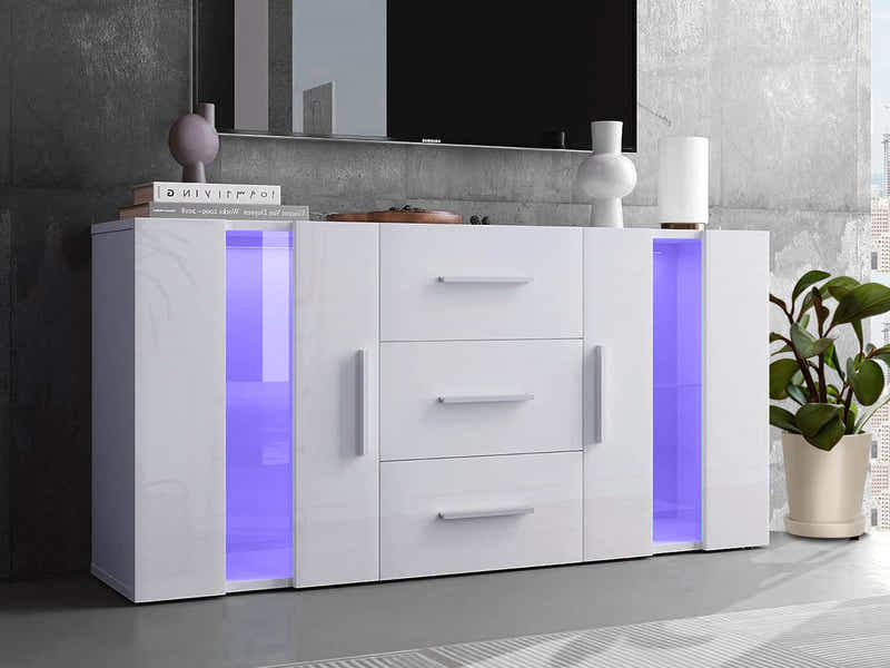 Anshos White Sideboard with LED Light - 135 cm