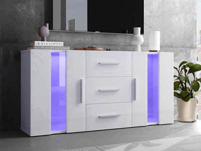 Anshos White Sideboard with LED Light - 135 cm