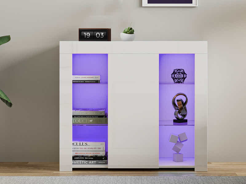 Anshos Side Cabinet with LED Light - White