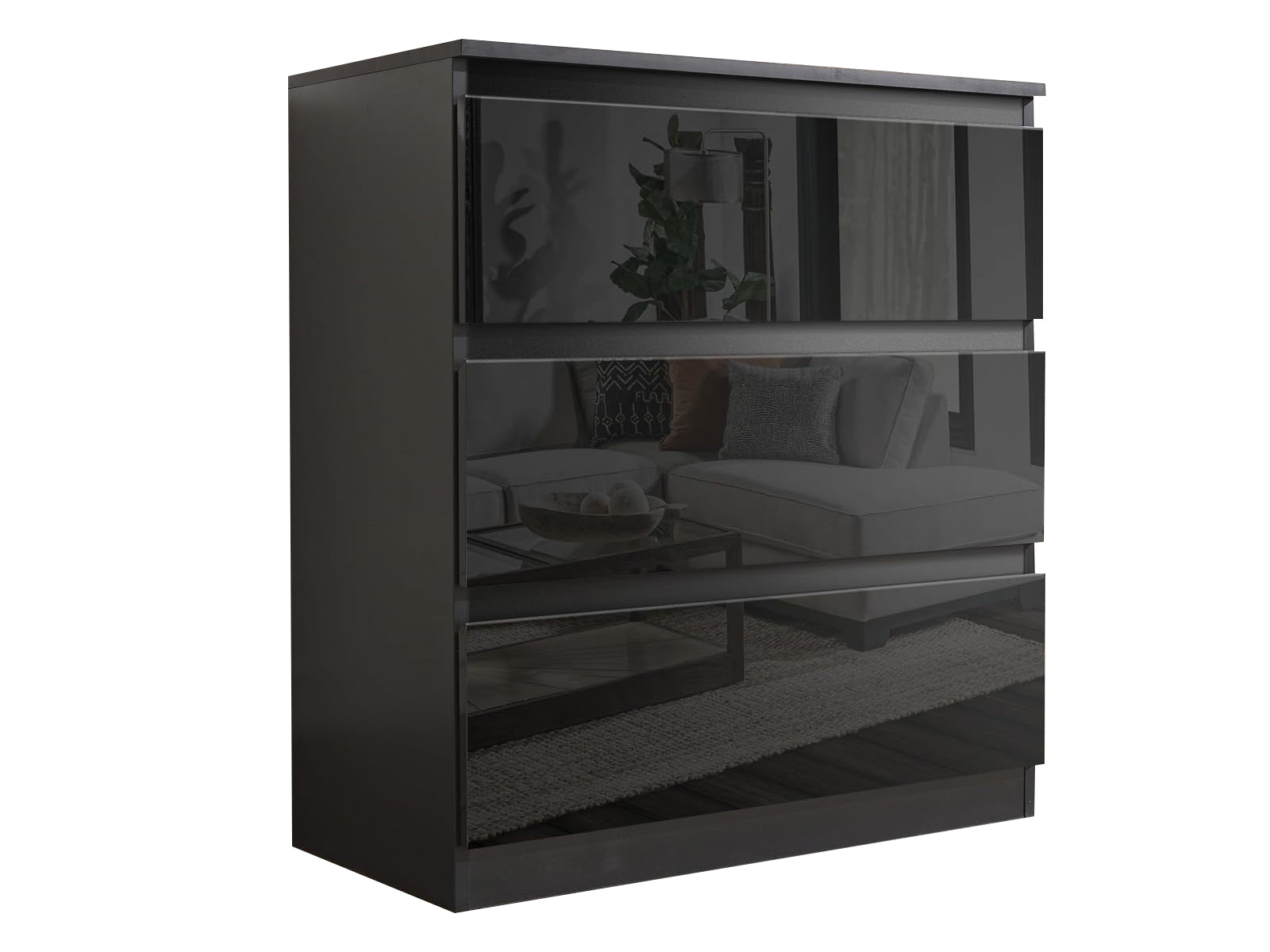 Serena 3-Drawer Chest - Glossy Black