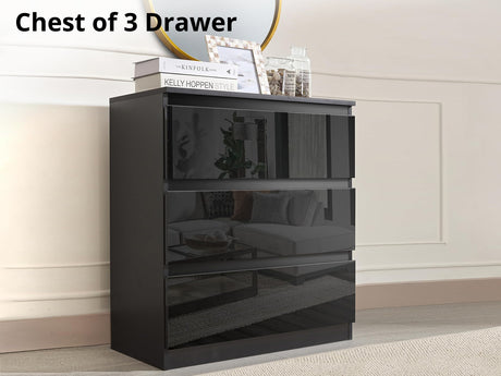 Serena 3-Drawer Chest - Glossy Black