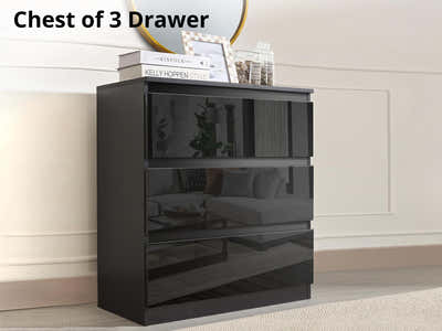 Serena 3-Drawer Chest - Glossy Black