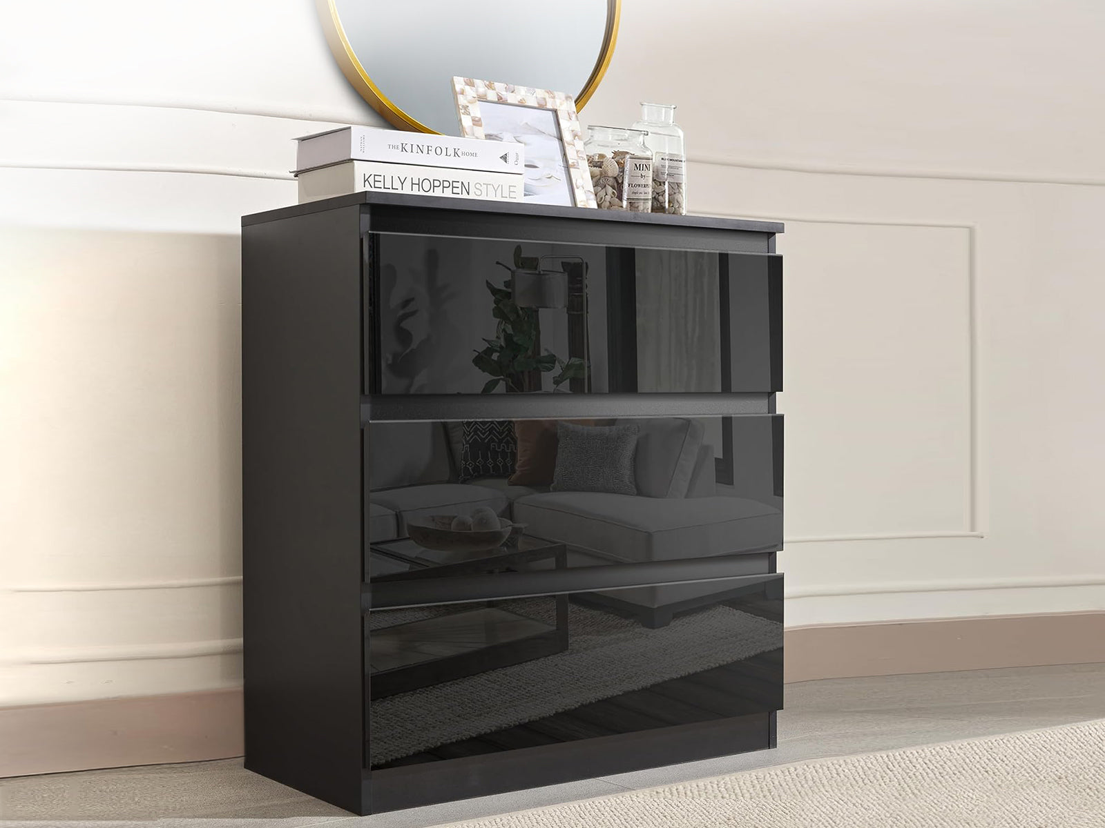 Serena 3-Drawer Chest - Glossy Black