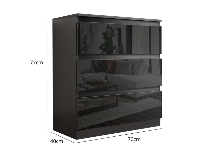 Serena 3-Drawer Chest - Glossy Black