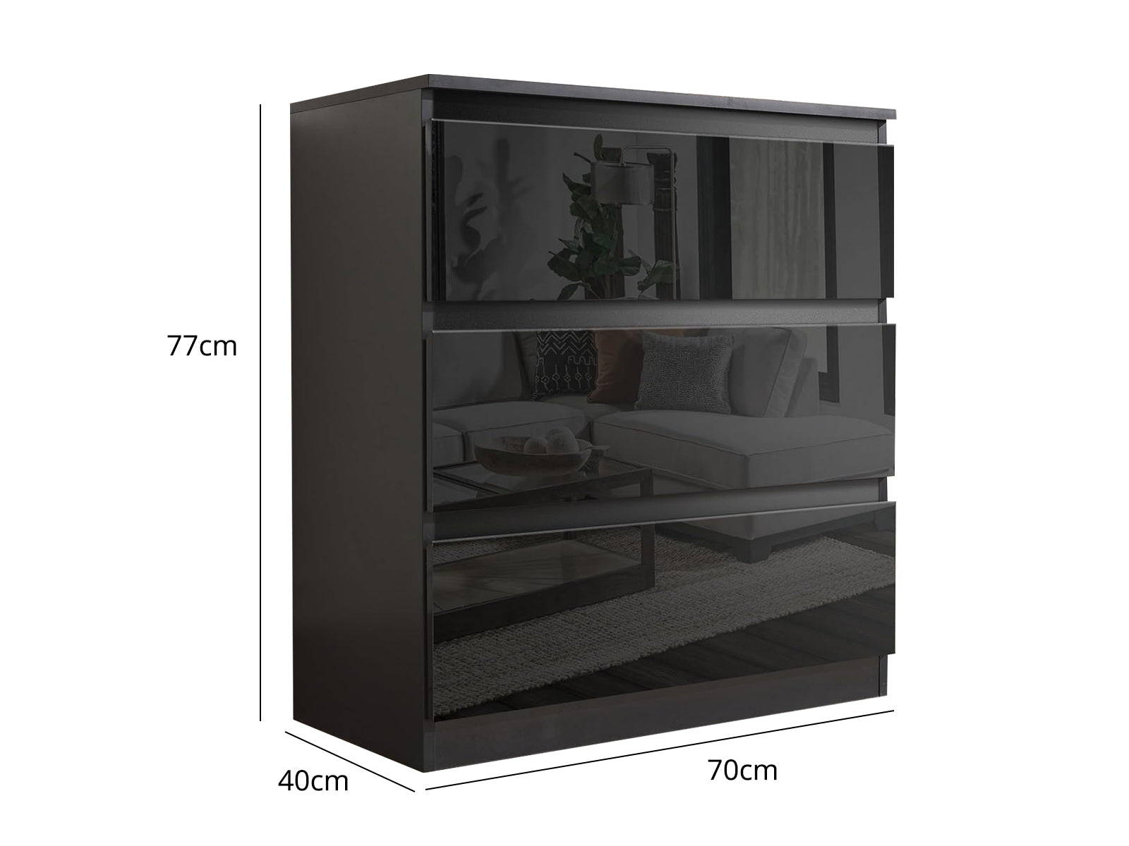 Serena 3-Drawer Chest - Glossy Black