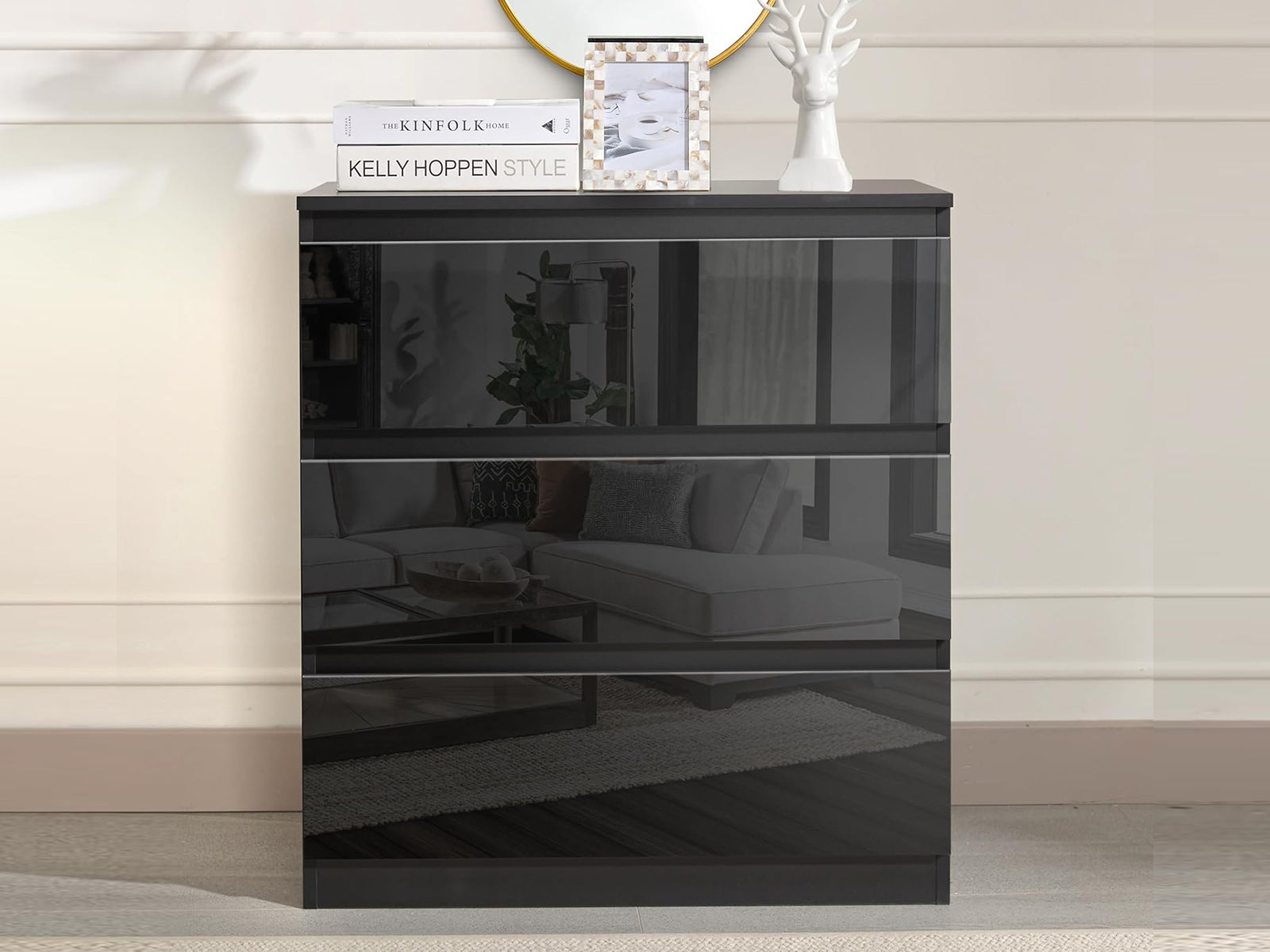 Serena 3-Drawer Chest - Glossy Black