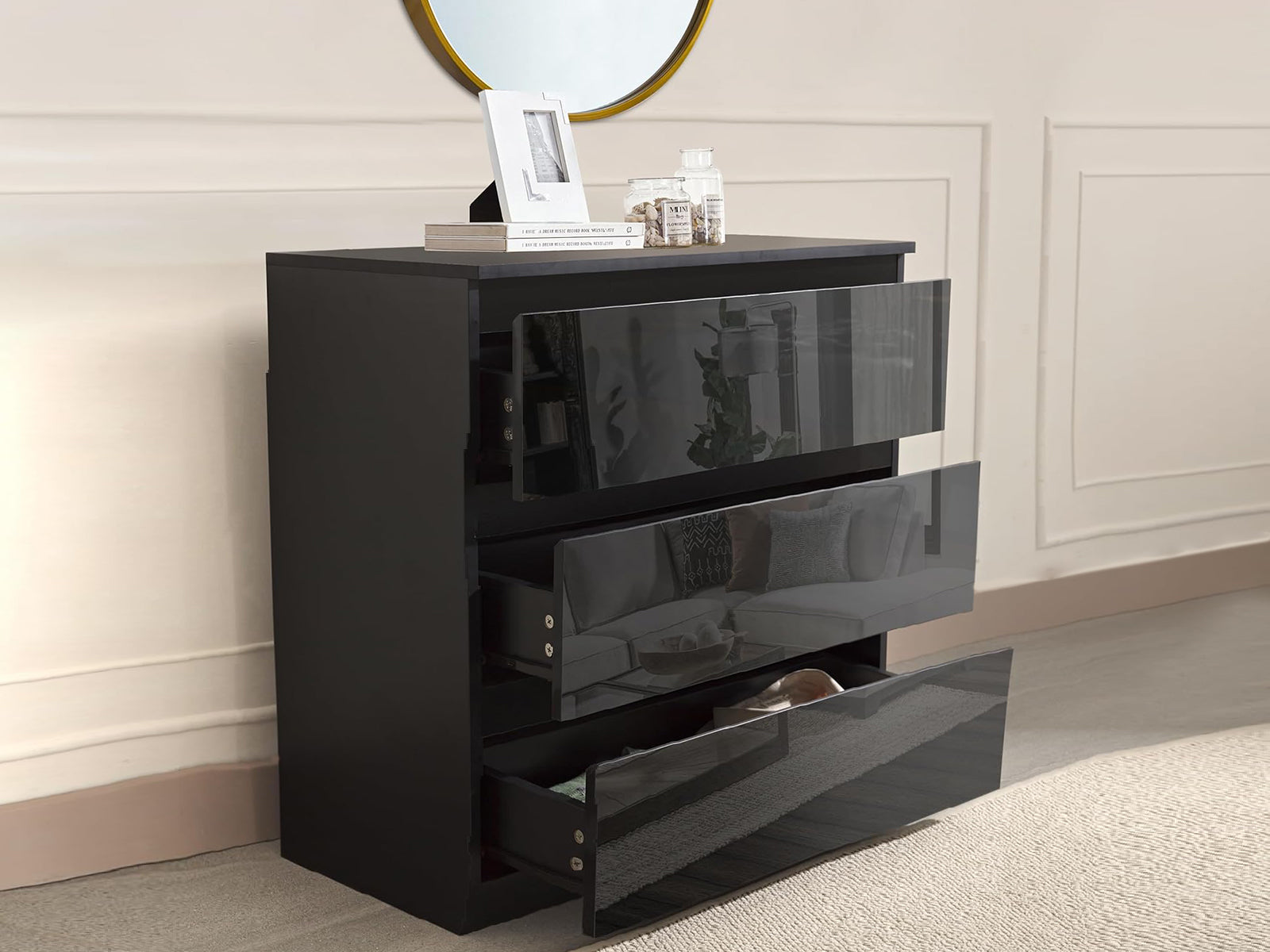 Serena 3-Drawer Chest - Glossy Black