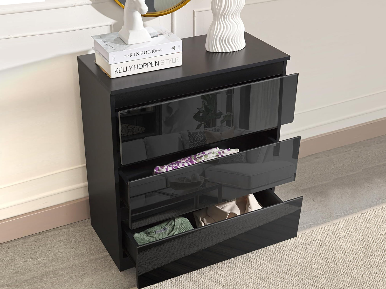 Serena 3-Drawer Chest - Glossy Black