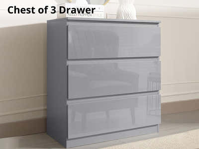 Serena 3-Drawer Chest - Glossy Grey