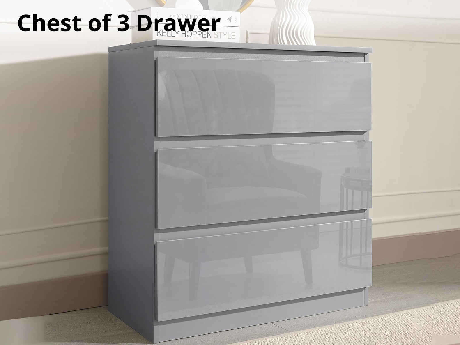 Serena 3-Drawer Chest - Glossy Grey
