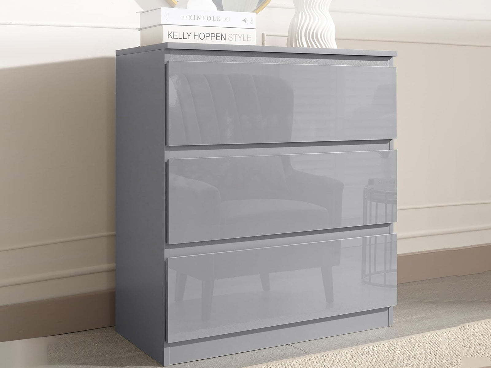 Serena 3-Drawer Chest - Glossy Grey