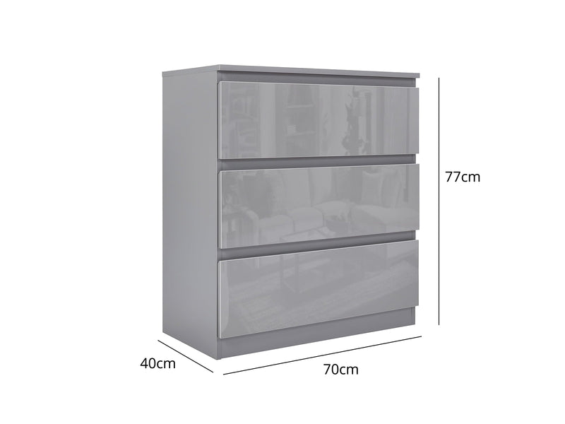 Serena 3-Drawer Chest - Glossy Grey