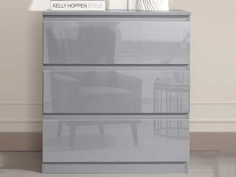 Serena 3-Drawer Chest - Glossy Grey