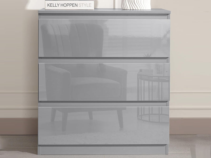 Serena 3-Drawer Chest - Glossy Grey