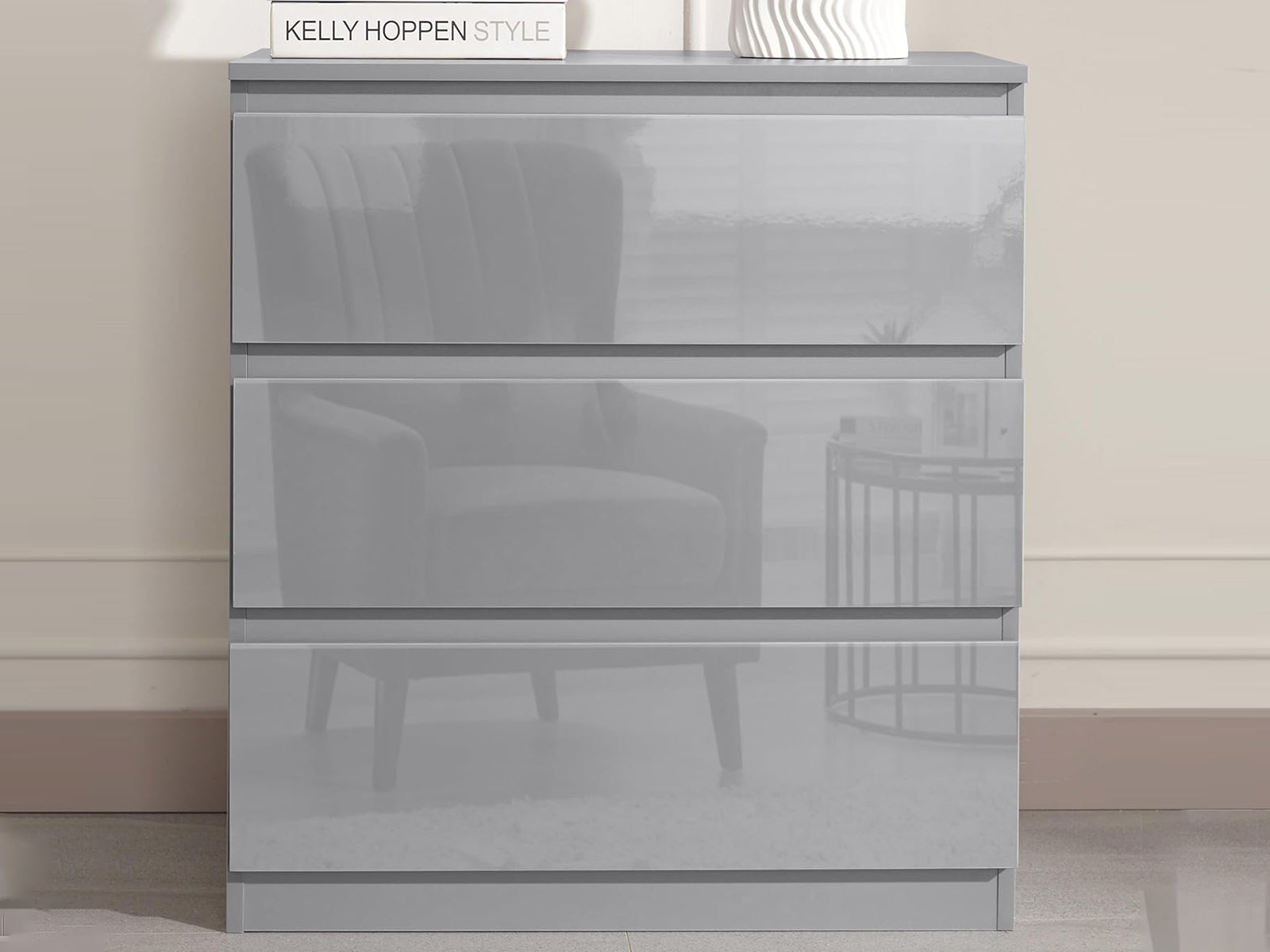 Serena 3-Drawer Chest - Glossy Grey