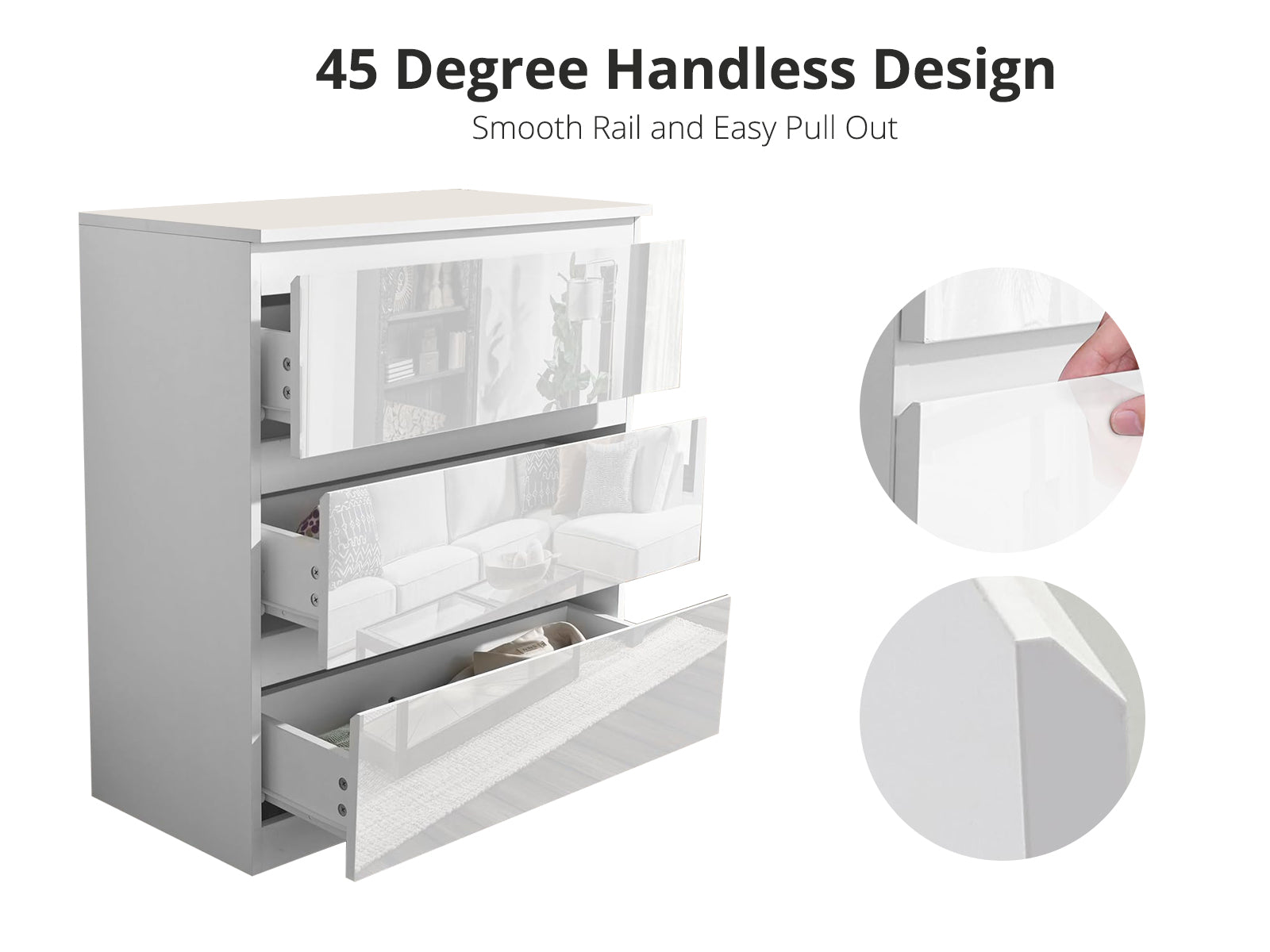 Serena 3-Drawer Chest - Glossy White