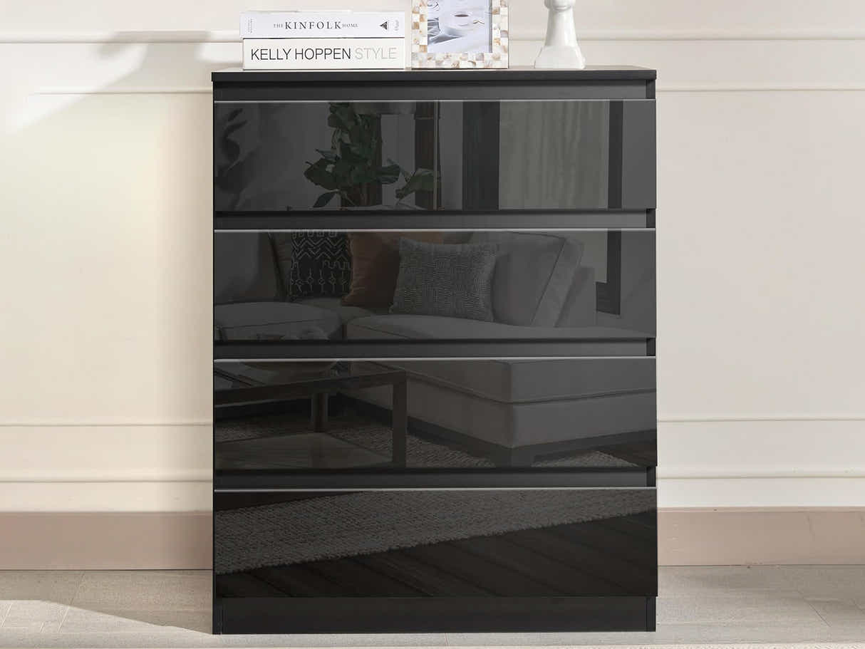 Serena 4-Drawer Chest - Glossy Black