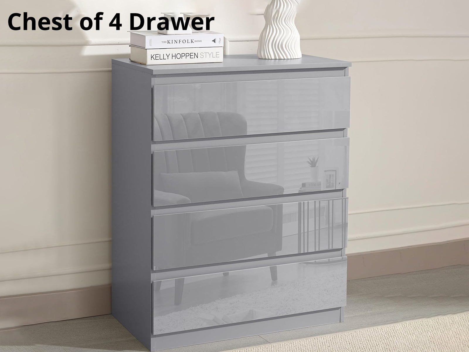 Serena 4-Drawer Chest - Glossy Grey