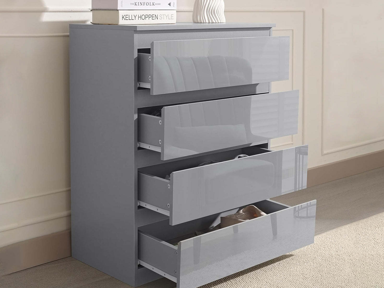 Serena 4-Drawer Chest - Glossy Grey