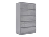 Serena 5-Drawer Tallboy - Glossy Grey