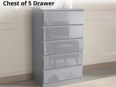 Serena 5-Drawer Tallboy - Glossy Grey