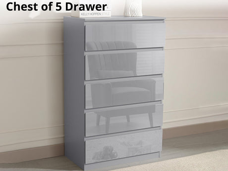 Serena 5-Drawer Tallboy - Glossy Grey