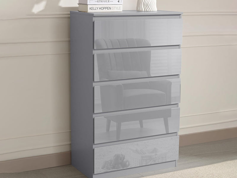 Serena 5-Drawer Tallboy - Glossy Grey