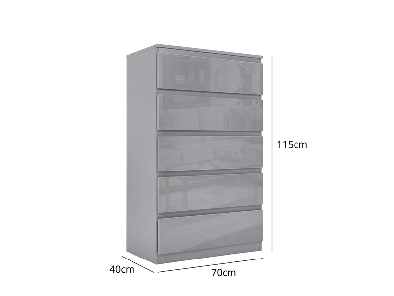 Serena 5-Drawer Tallboy - Glossy Grey