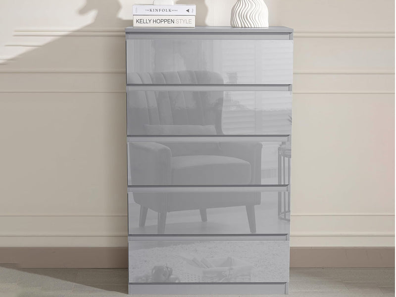 Serena 5-Drawer Tallboy - Glossy Grey