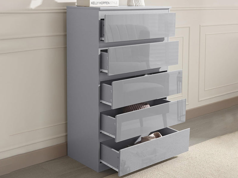 Serena 5-Drawer Tallboy - Glossy Grey