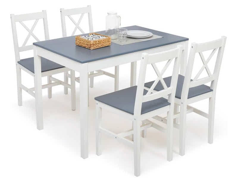 Selma 5-Piece Wooden Dining Set - White & Grey