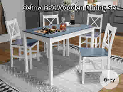 Selma 5-Piece Wooden Dining Set - White & Grey